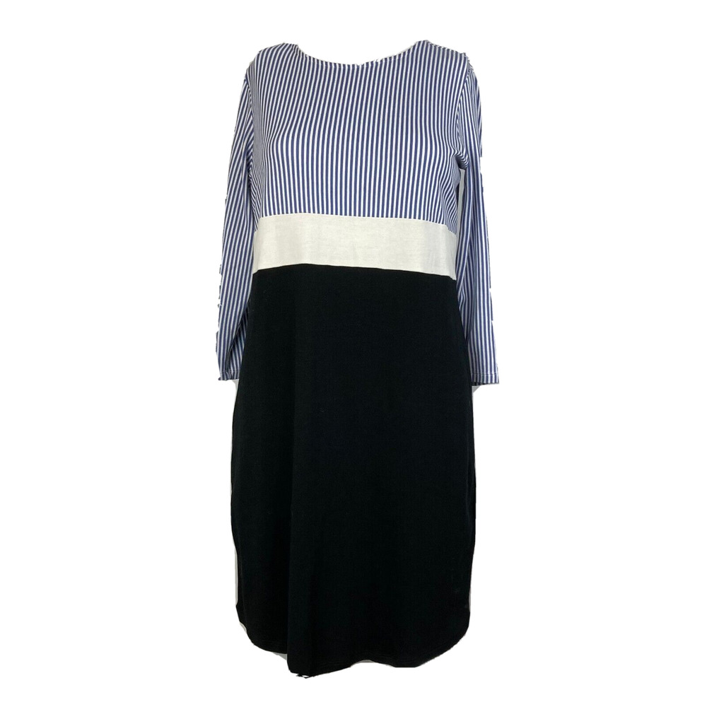 J. Jill Dress Womens XSP Petite Blue Striped White Cotton Knit Scoop Neck A-Line